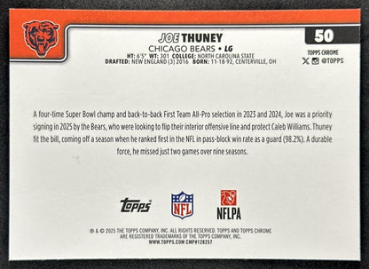 Joe Thuney 2025 Topps Chrome Pulsar Refractor Bears Sports Trading Cards