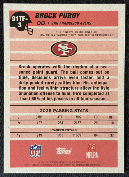 Brock Purdy 2026 Topps 1991 49ers back