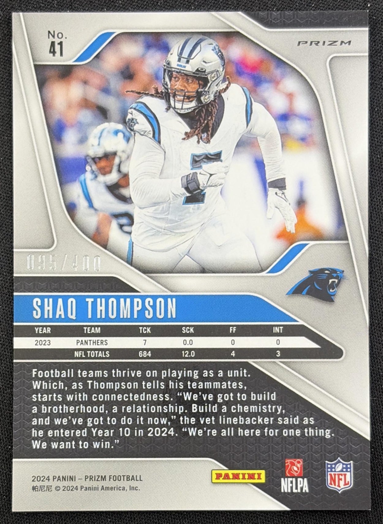 Shaq Thompson 2024 Panini Prizm Pandora /400 Panthers