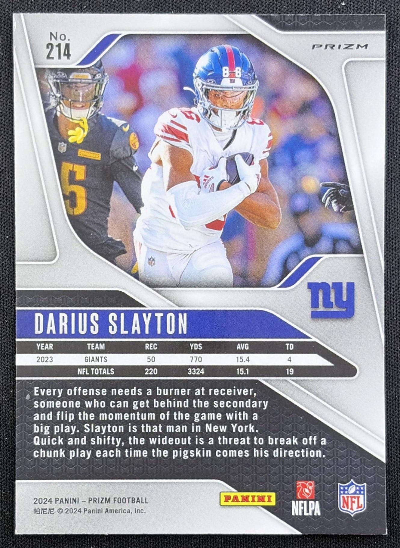 Darius Slayton 2024 Panini Prizm Green Wave Giants back