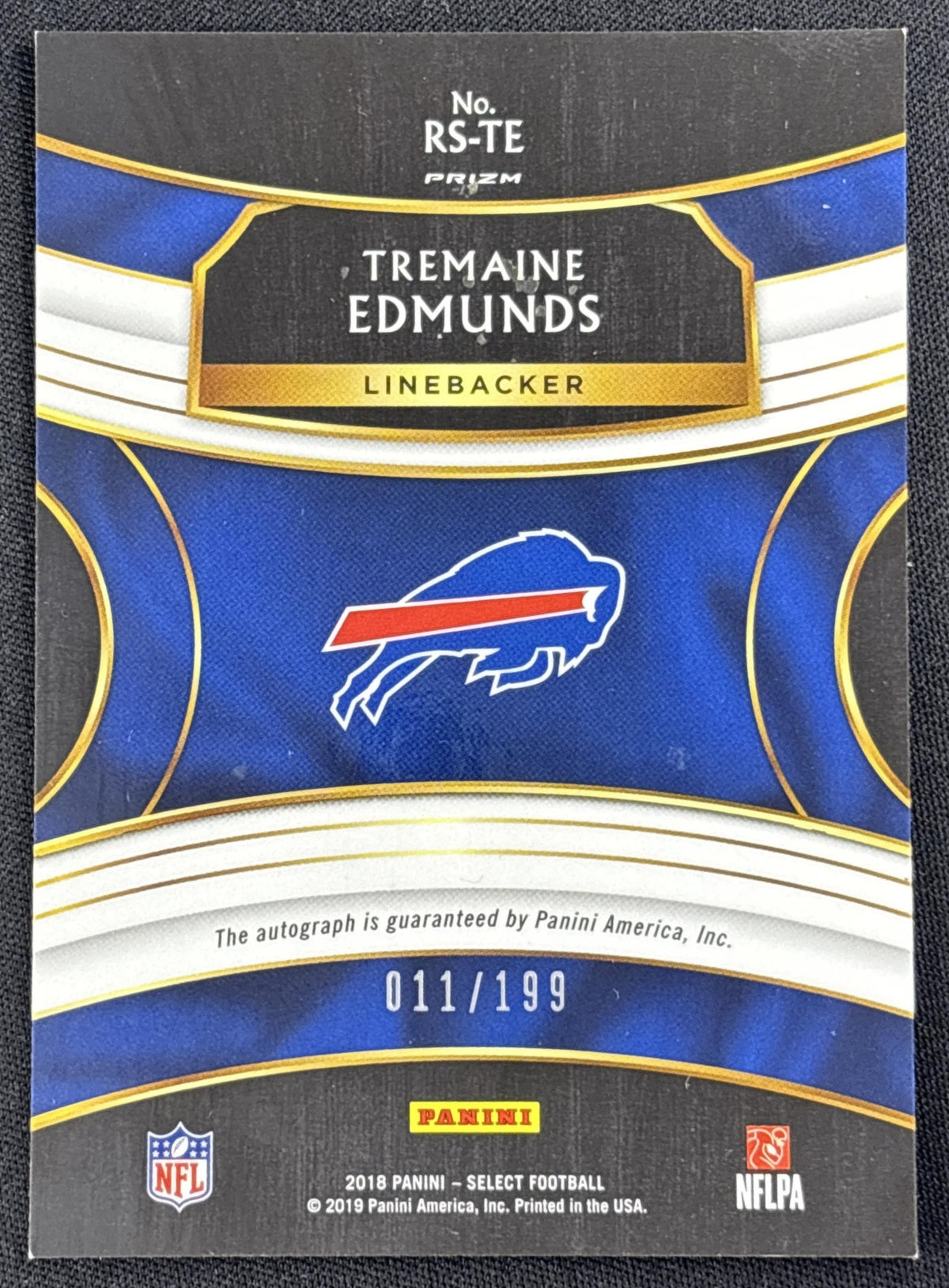 Tremaine Edmunds 2018 Panini Select Rookie Signatures Prizm /199 Bills