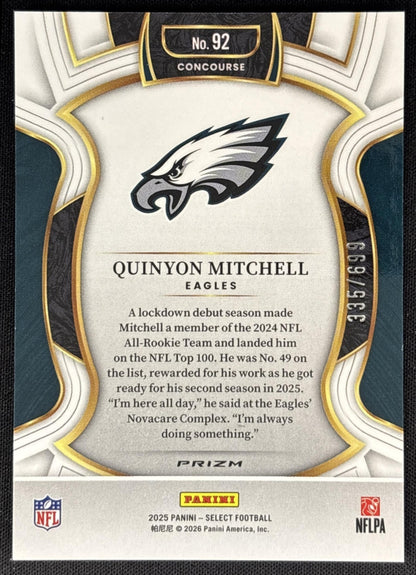 Quinyon Mitchell 2025 Panini Select Concourse Neon Green Prizm Shock /699 Eagles Sports Trading Cards