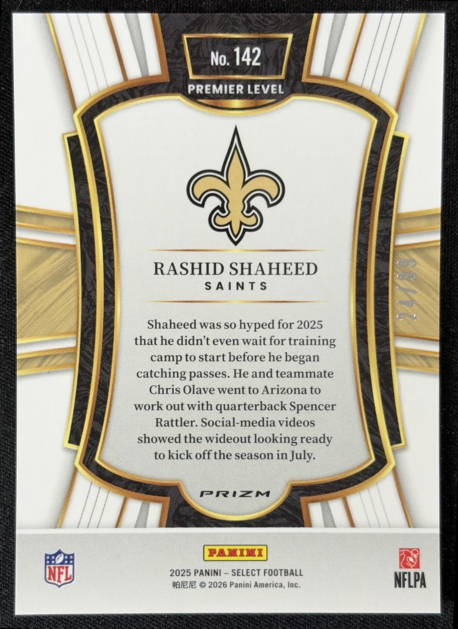 Rashid Shaheed 2025 Panini Select Premier Level Light Blue Prizm /99 Saints