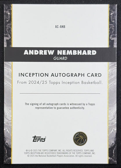 Andrew Nembhard 2024 Topps Inception Auto Pacers Indiana Pacers back