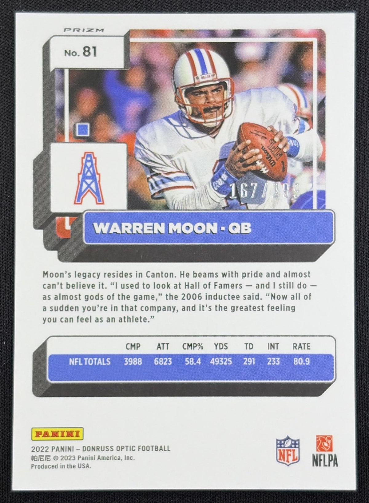 Warren Moon 2022 Panini Donruss Optic Aqua /299 back