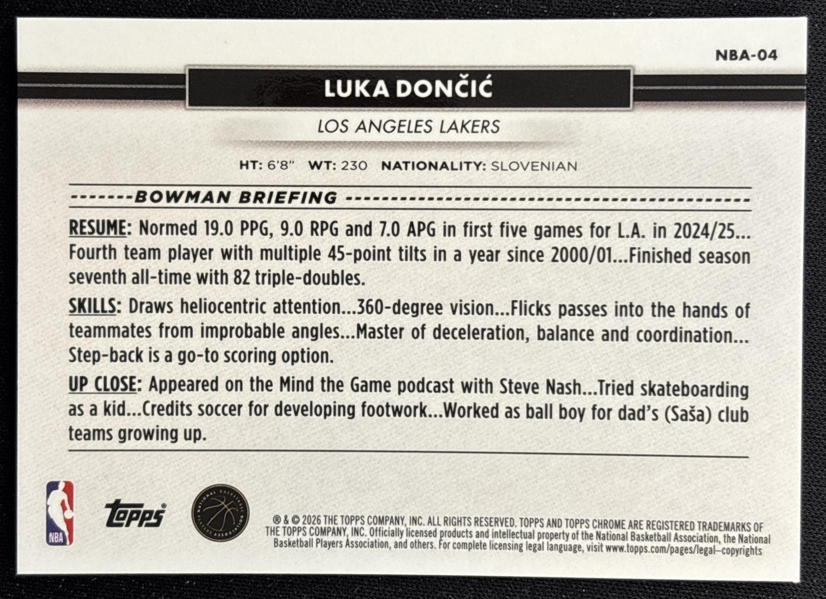 Luka Doncic 2026 Topps NSCC Collection NBA Sports Trading Cards