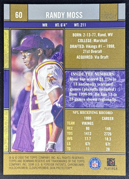 Randy Moss 2000 Bowman Chrome Refractor Vikings back