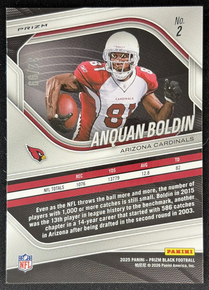 Anquan Boldin 2025 Panini Prizm Black Purple /99 Cardinals back