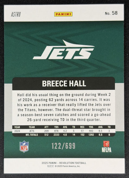Breece Hall 2025 Panini Revolution Green Astro /699 Jets back