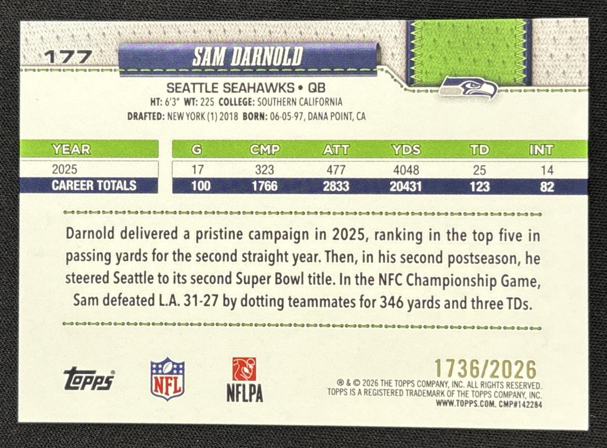 Sam Darnold 2026 Topps Gold /2026 Seahawks Sports Trading Card