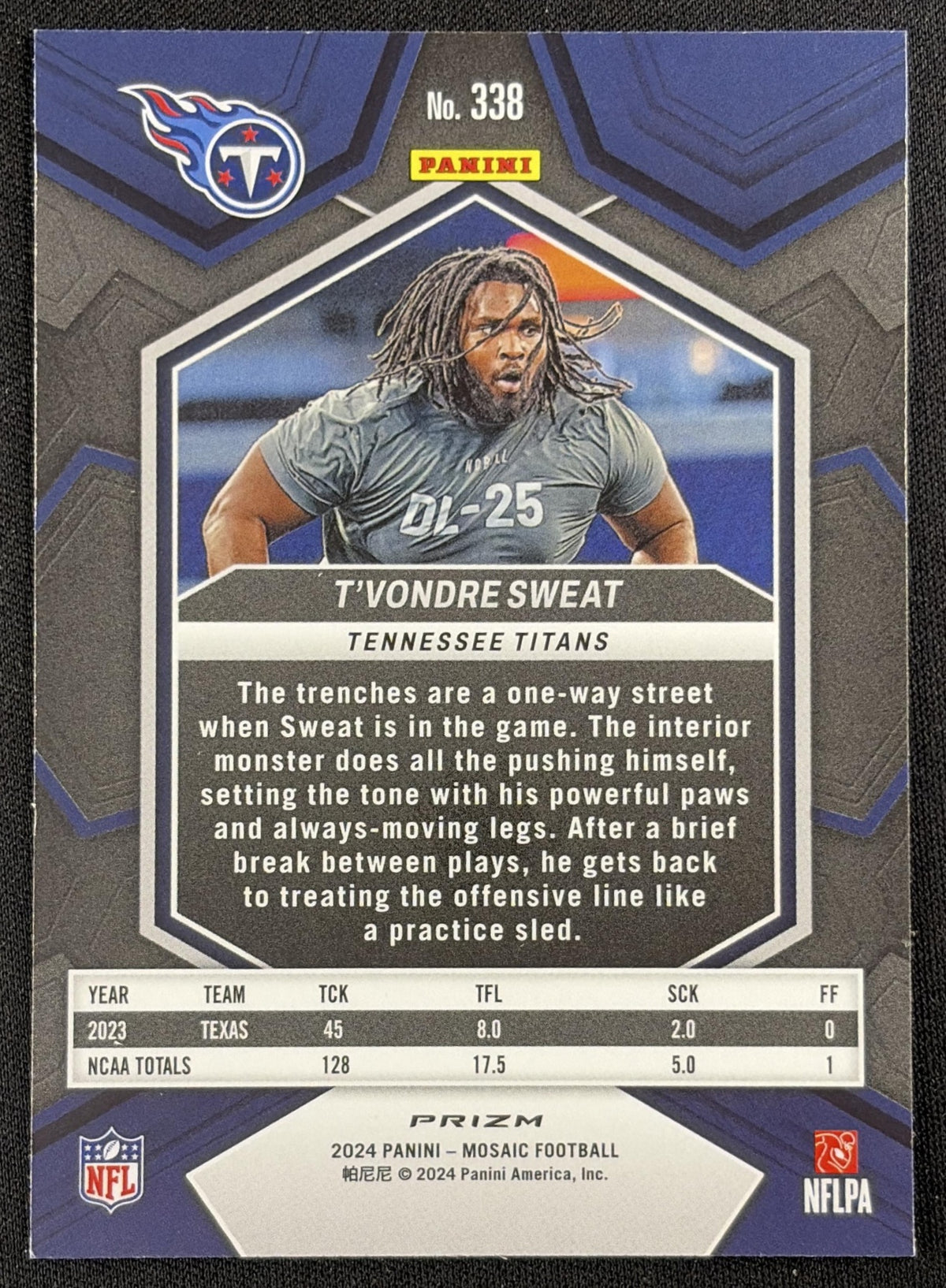 T Vondre Sweat 2024 Panini Mosaic Choice Red and Green Prizm Titans Sports Trading Card