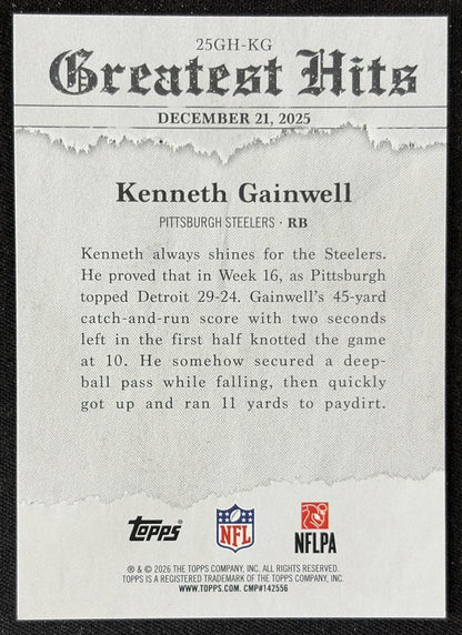 Kenneth Gainwell 2026 Topps 2025 Greatest Hits Steelers back
