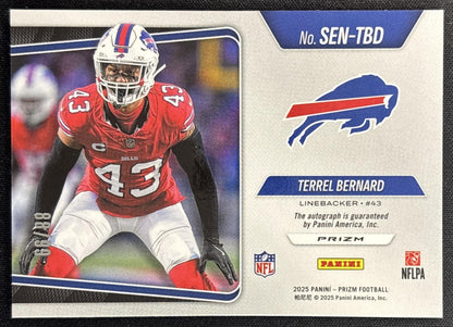 Terrel Bernard 2025 Panini Prizm Sensational Signatures Blue Ice /99 Bills back