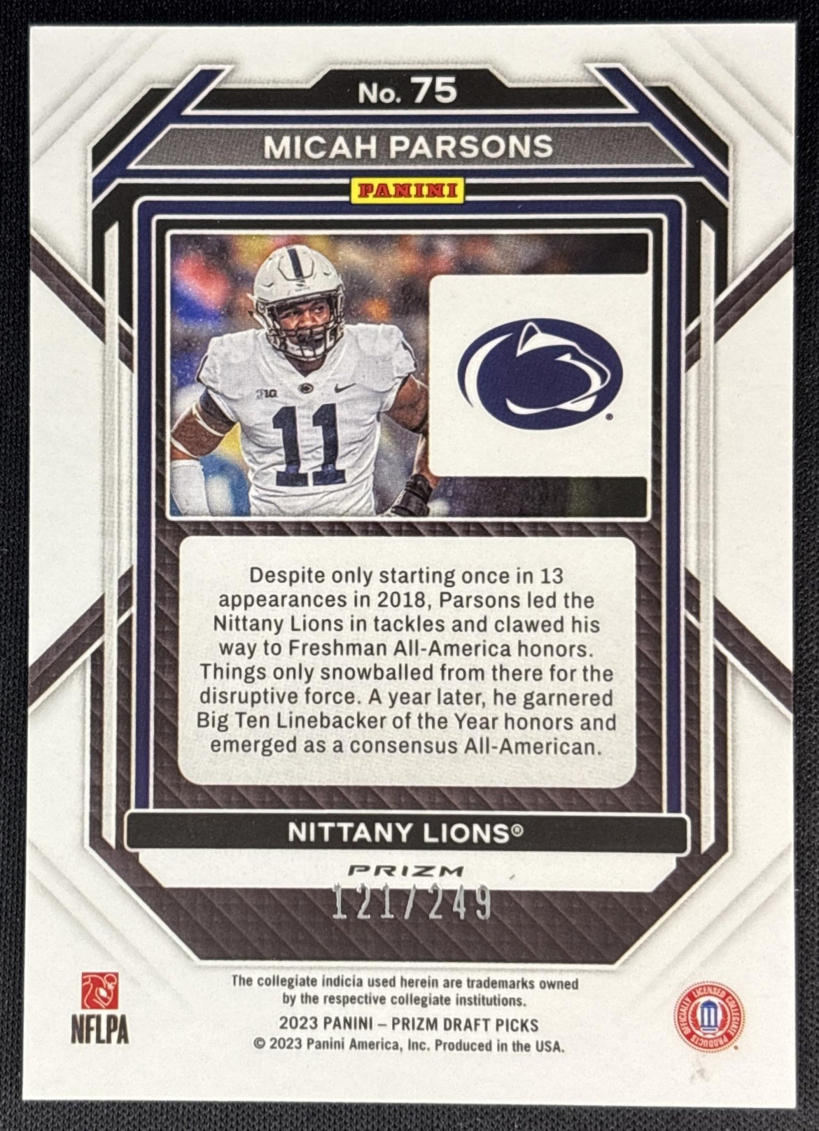 Micah Parsons 2023 Panini Prizm Draft Picks Prizms Blue Wave /249 Nittany Lions