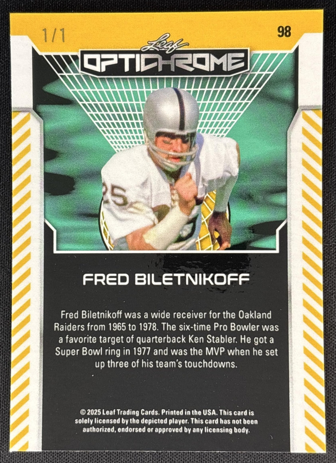 Fred Biletnikoff 2025 Leaf Optichrome Green Shimmer 1/1