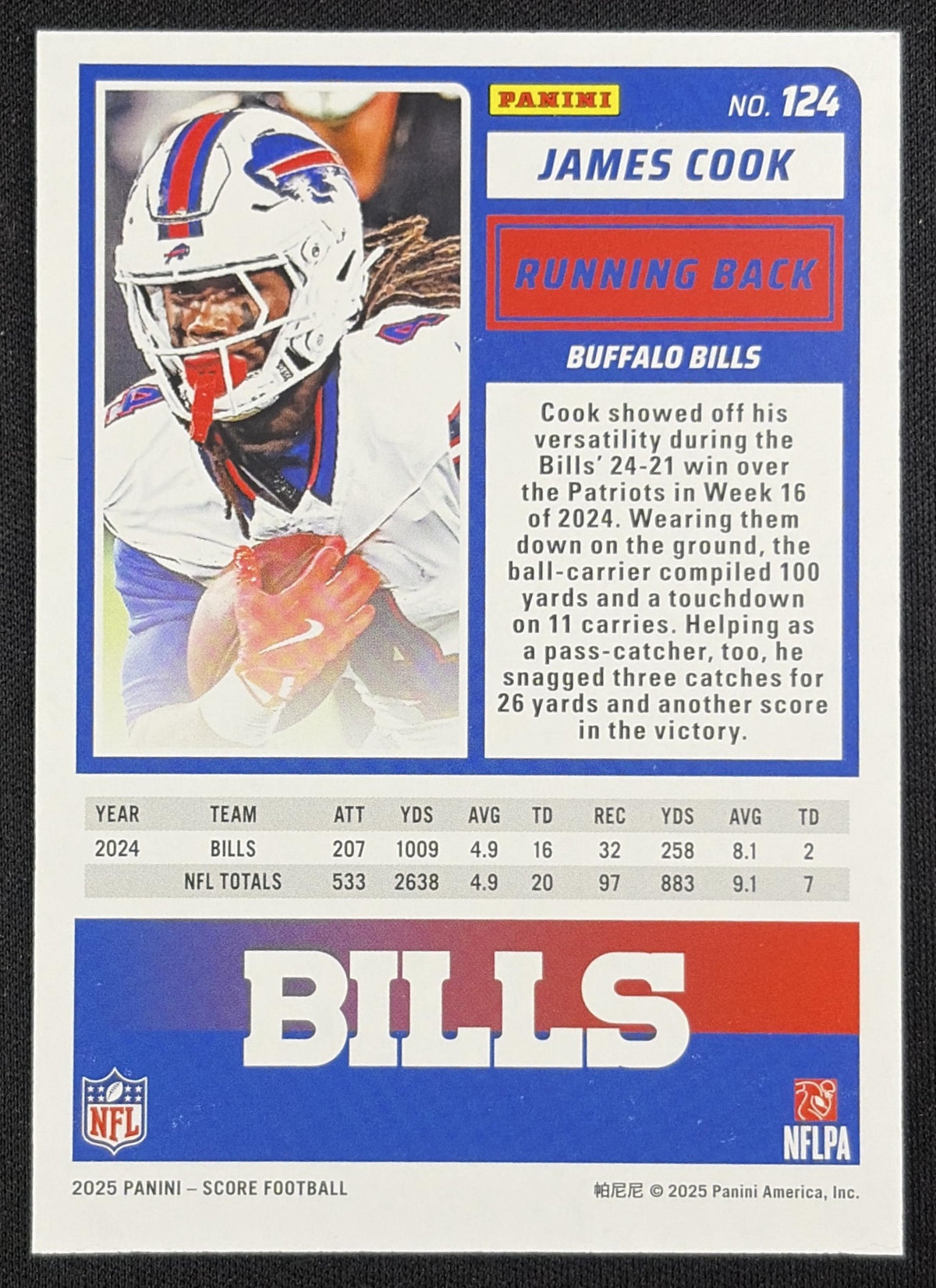 James Cook 2025 Panini Score Lava /799 Bills