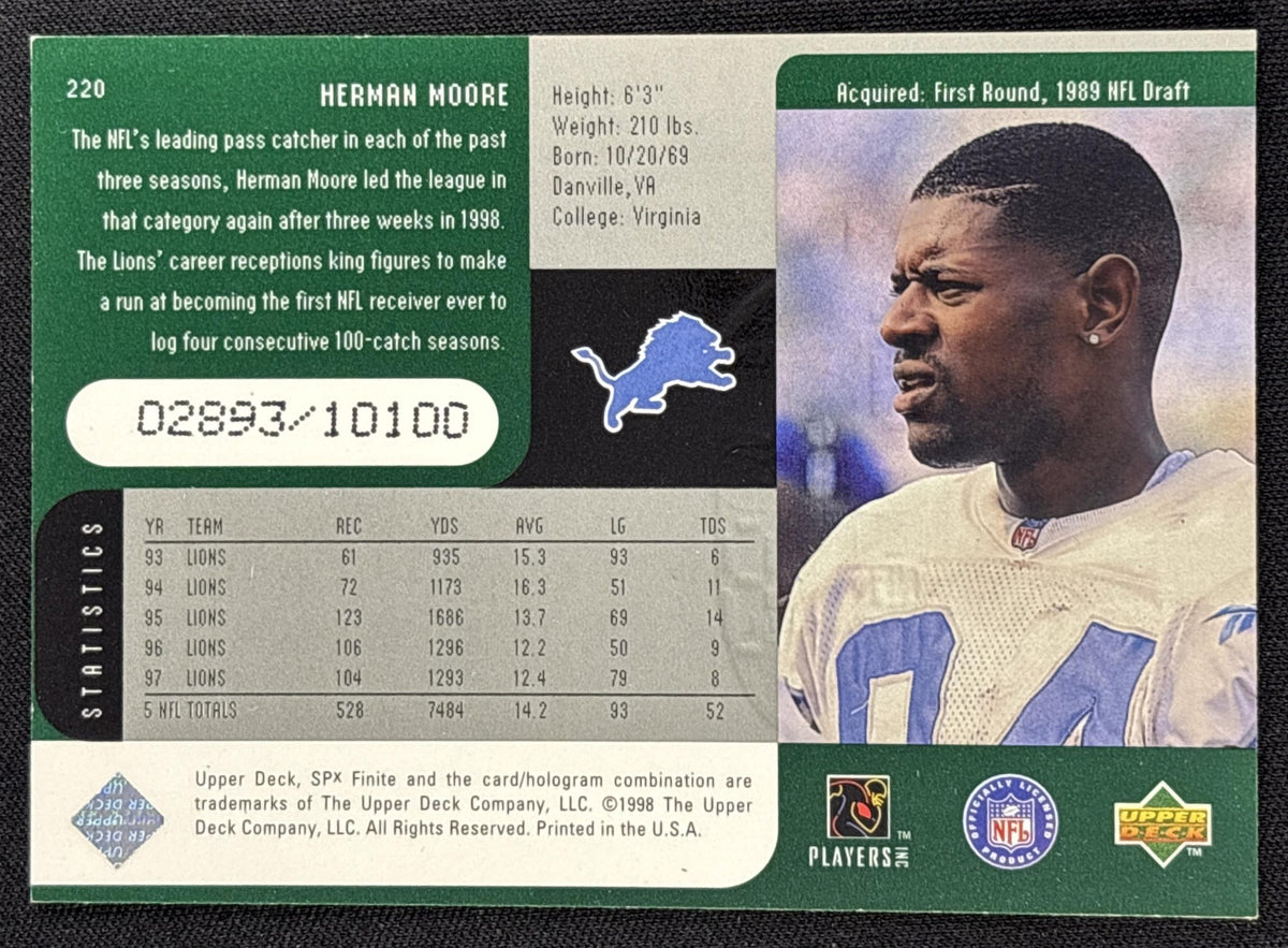 Herman Moore 1998 SPx Finite /10100 Lions