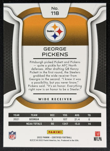George Pickens 2022 Panini Certified Mirror Teal /50 Steelers Sports Trading Cards