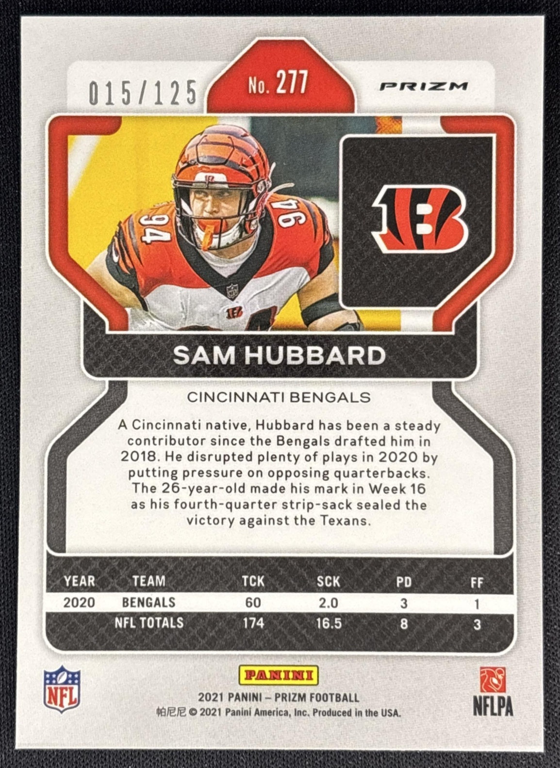 Sam Hubbard 2021 Panini Prizm Purple /125 Bengals Sports Trading Cards