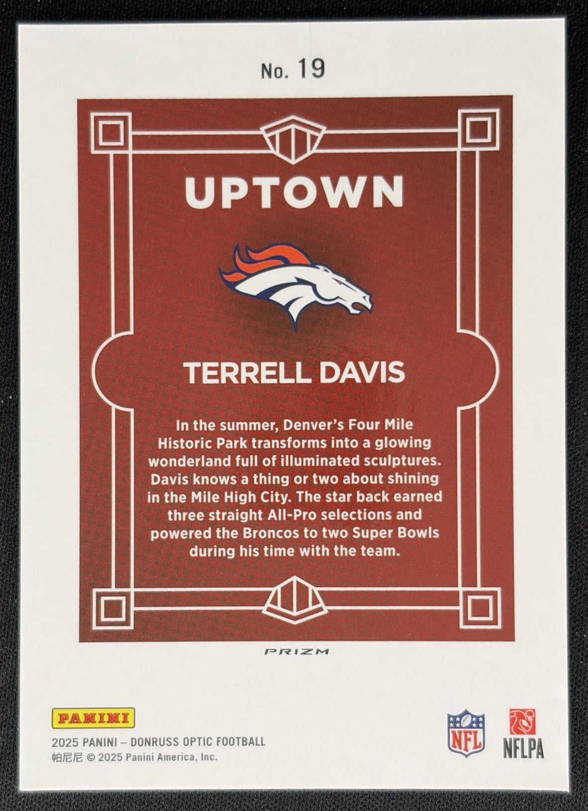 Terrell Davis 2025 Panini Donruss Optic Uptown Broncos Sports Trading Cards