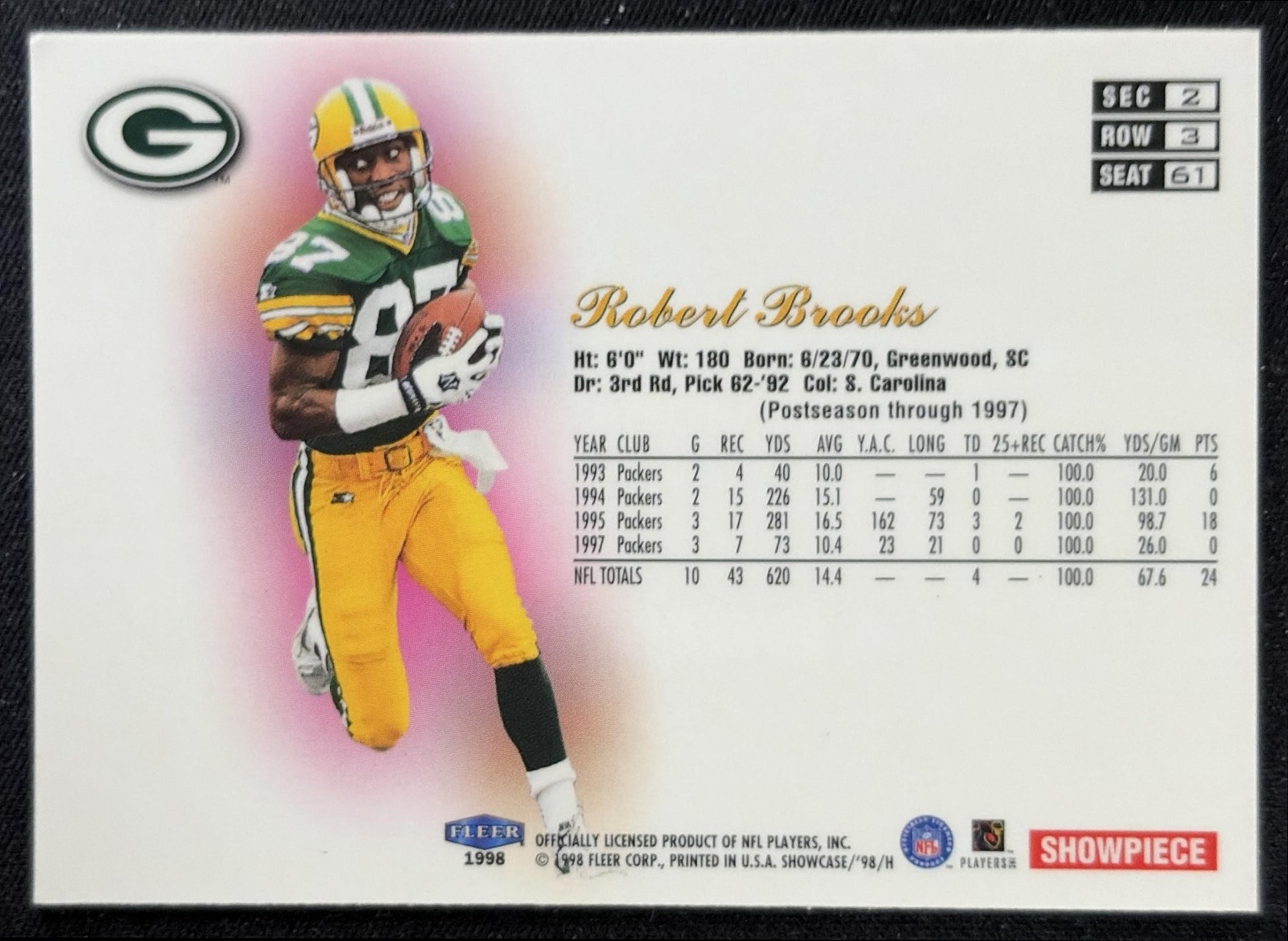 Robert Brooks 1998 Fleer Flair Showcase Row 3 Packers back