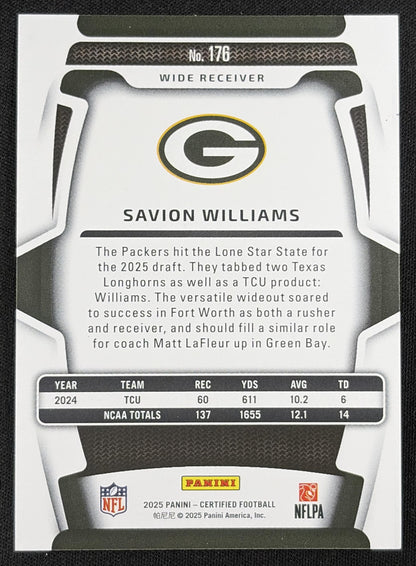 Savion Williams 2025 Panini Certified Rookies Mirror Purple /299 Packers