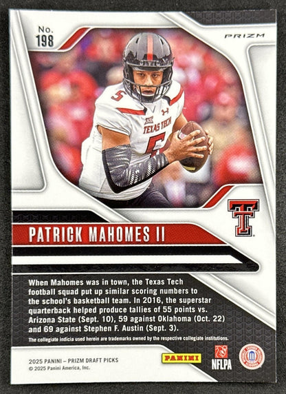 Patrick Mahomes II 2025 Panini Prizm Draft Picks Red Ice Raiders Chiefs back