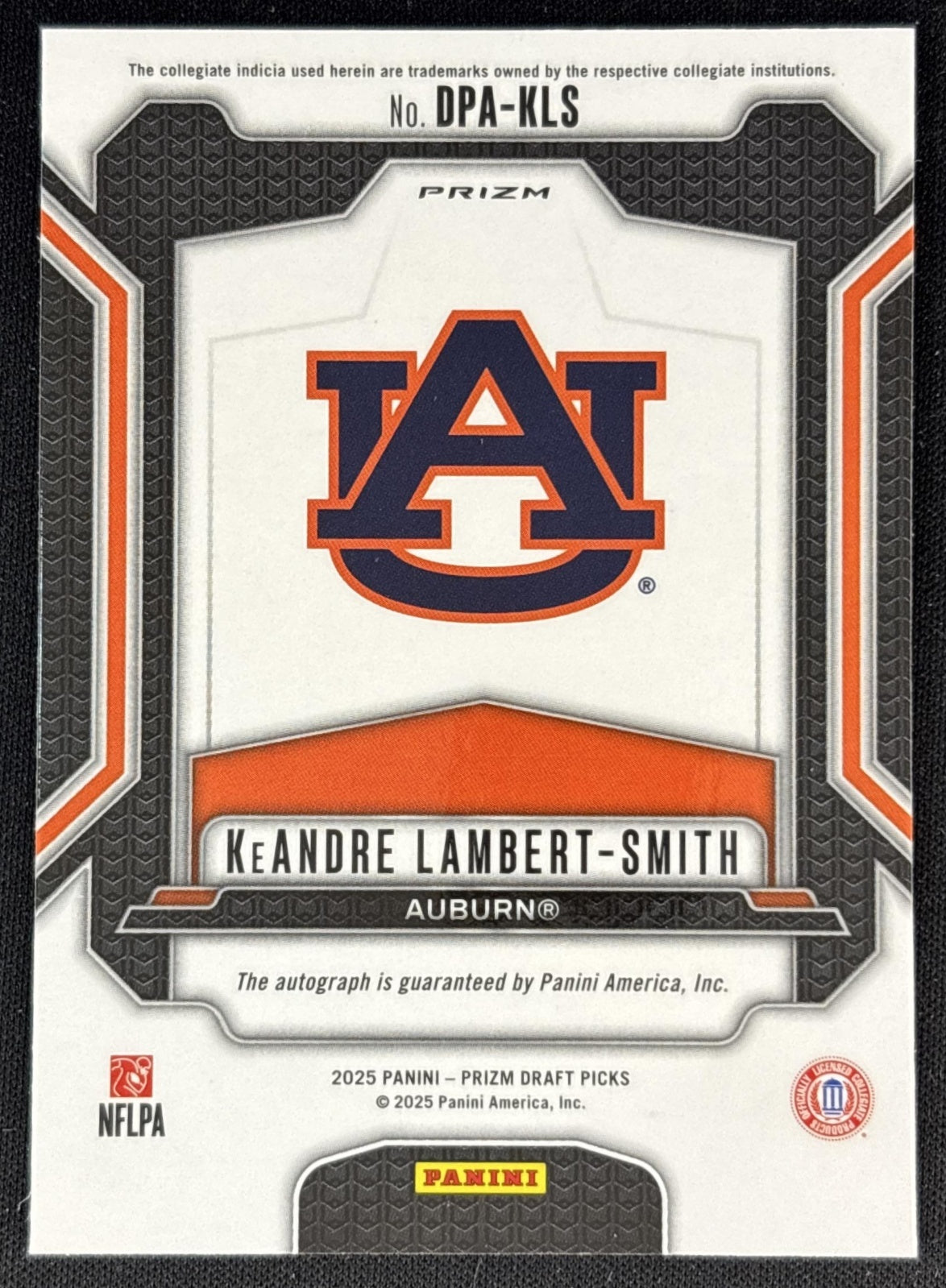 KeAndre Lambert-Smith 2025 Panini Prizm Draft Picks Auto Silver Tigers Back