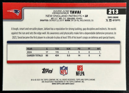 Jahlani Tavai 2025 Topps Chrome Patriots Sports Trading Cards