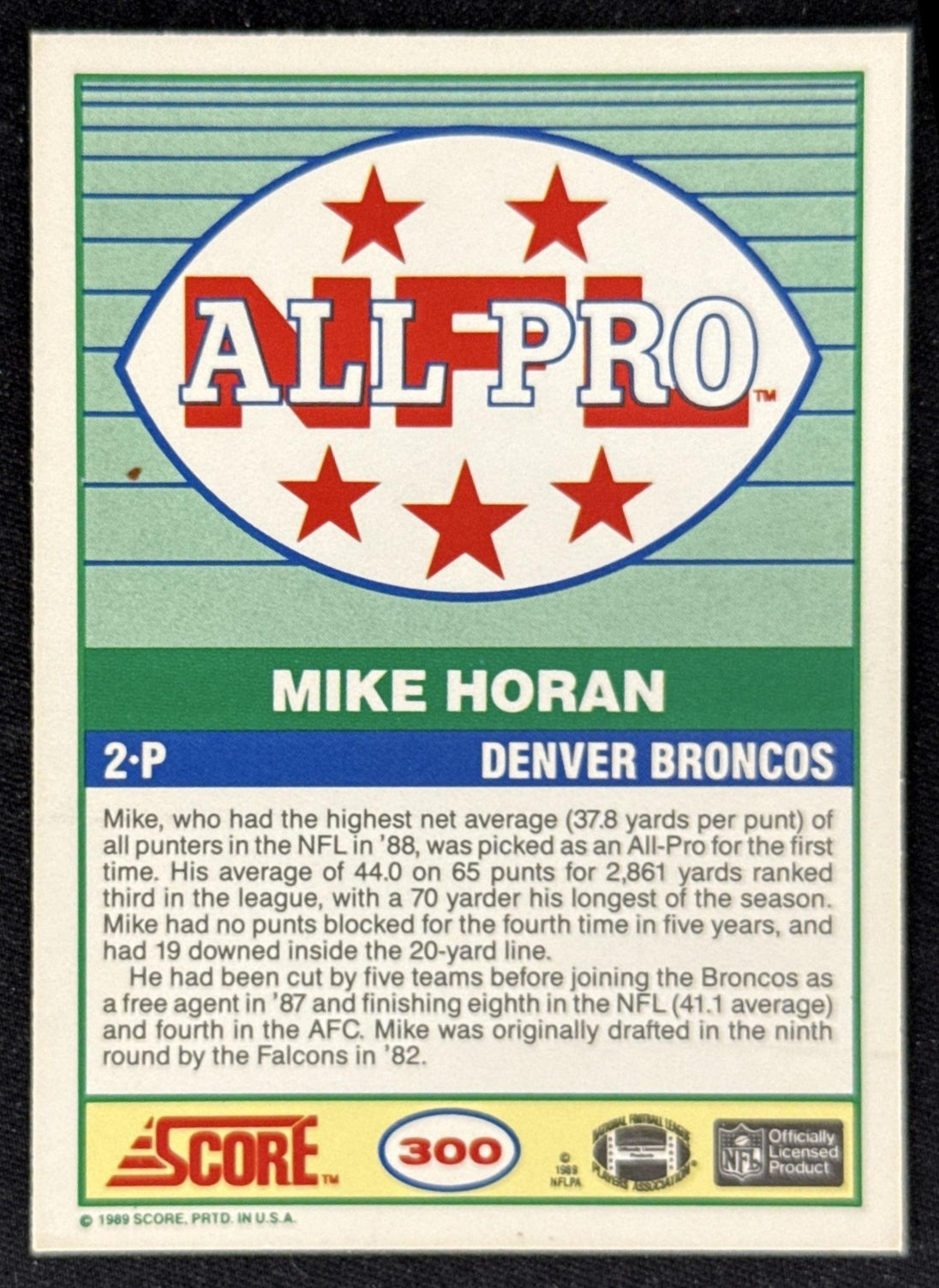 Mike Horan 1989 Score Broncos Sports Trading Card