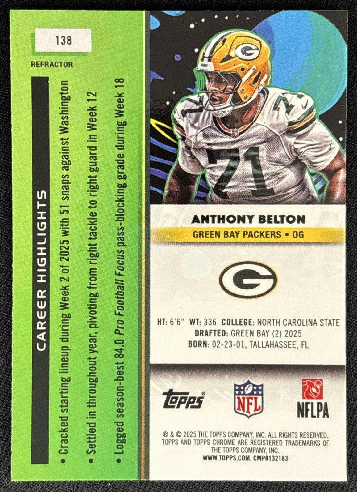 Anthony Belton 2025 Topps Cosmic Chrome Packers