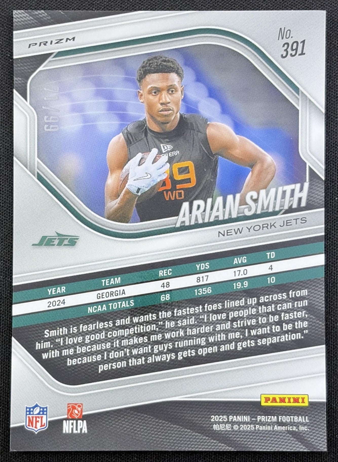 Arian Smith 2025 Panini Prizm No Huddle Red /99 Jets New York Jets