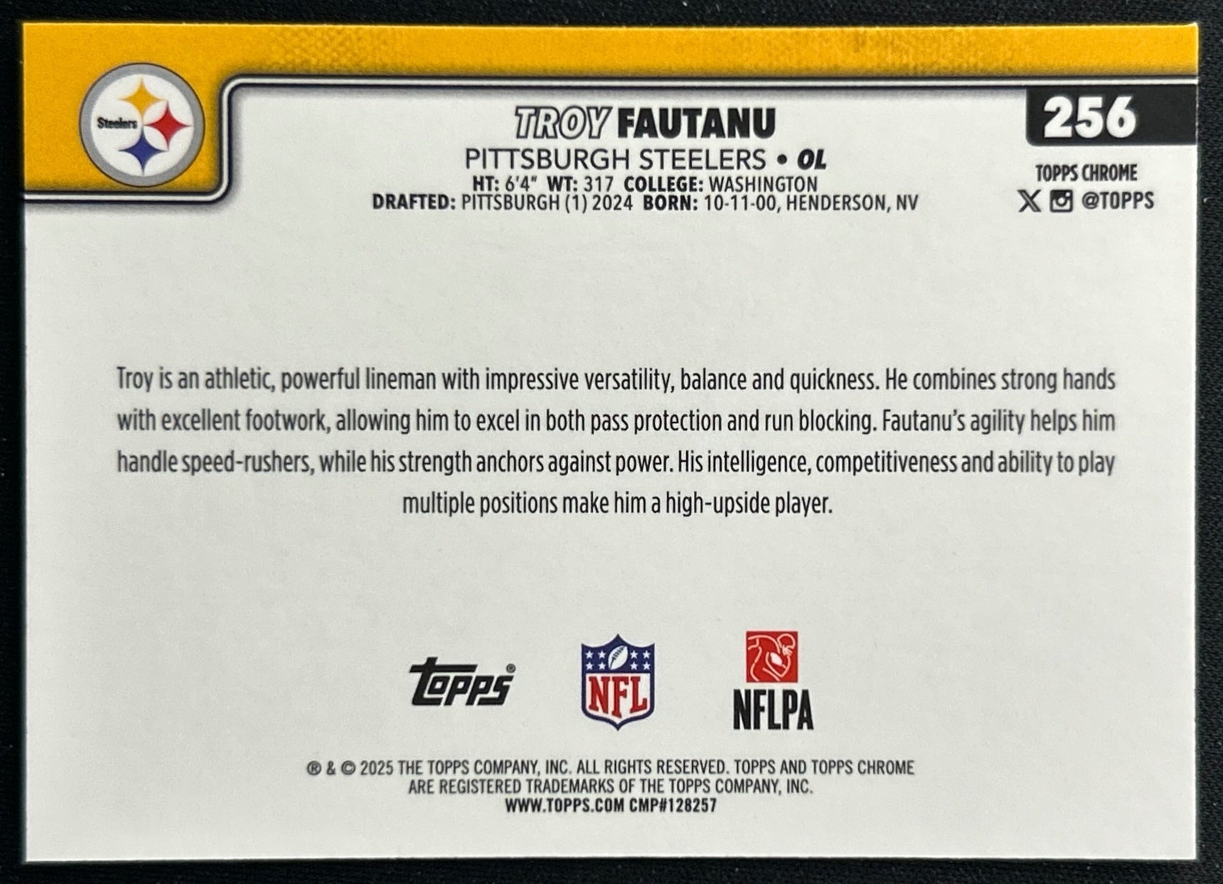 Troy Fautanu 2025 Topps Chrome Steelers Sports Trading Cards