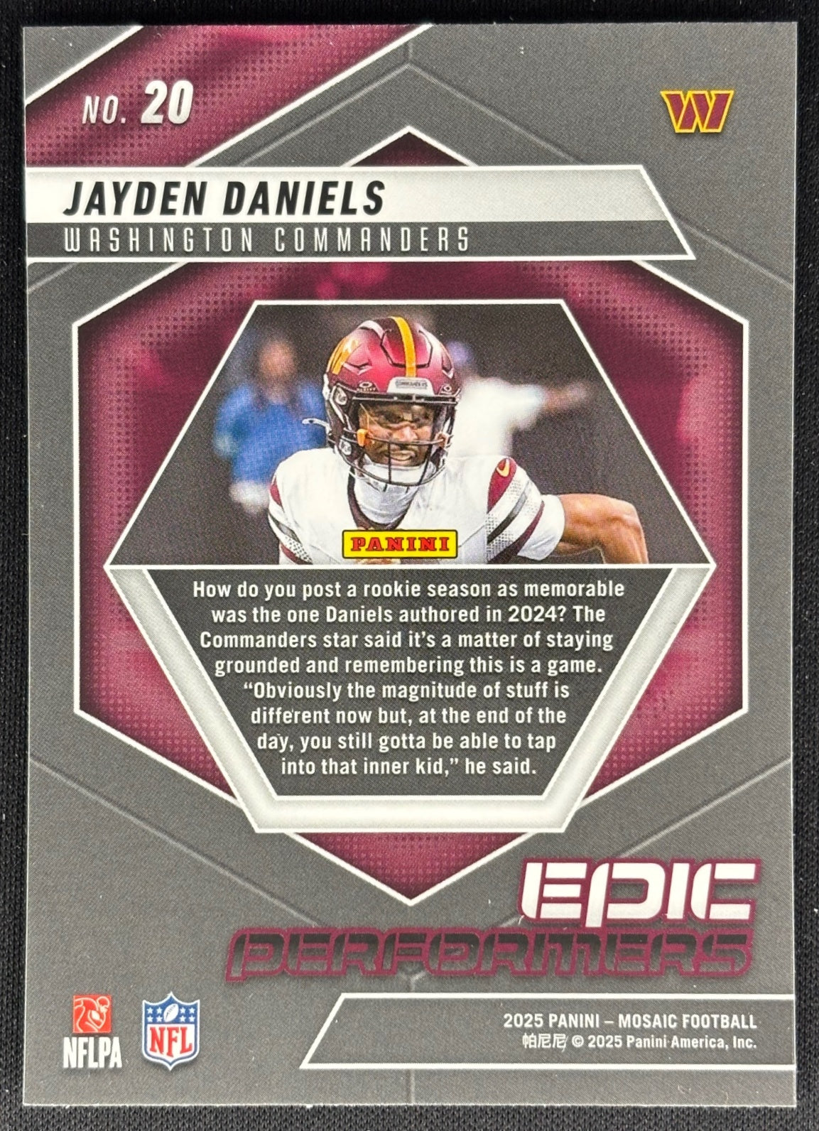 Jayden Daniels 2025 Mosaic Epic Performers Mosaic Prizm Commanders Sports Trading Cards