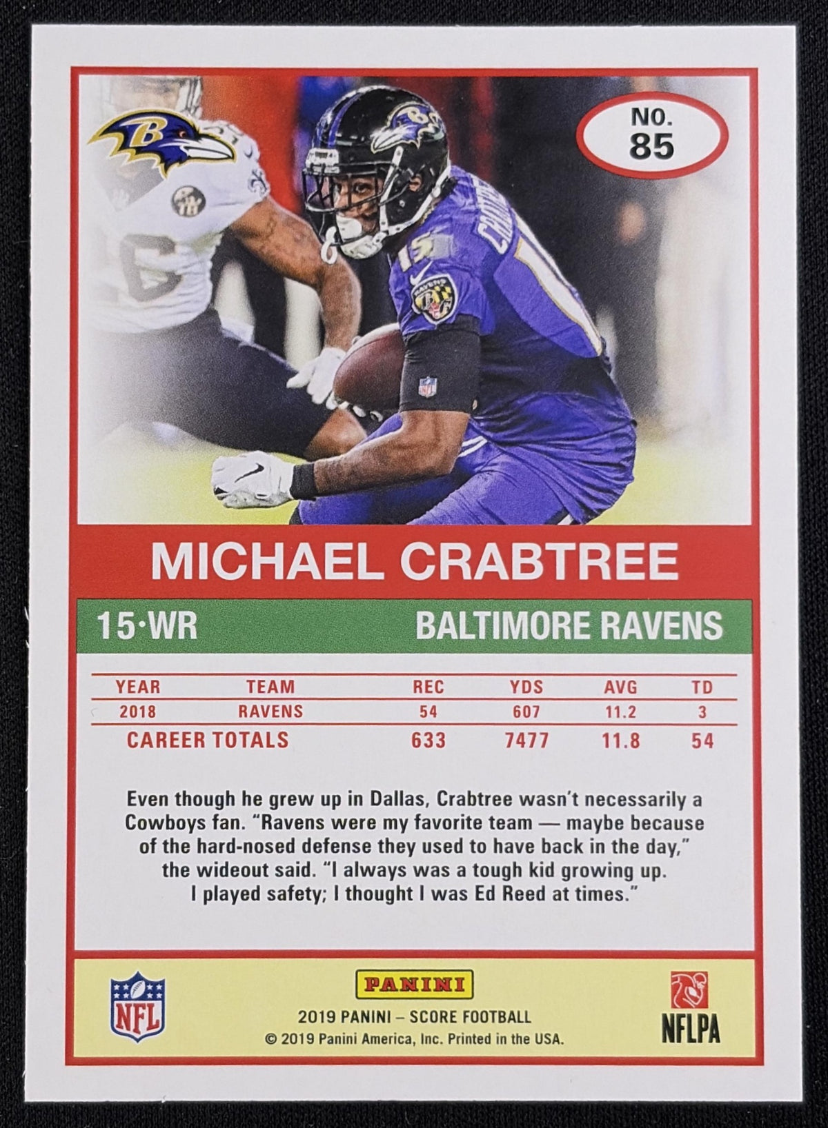 Michael Crabtree 2019 Panini Score Gold Zone /50 Ravens