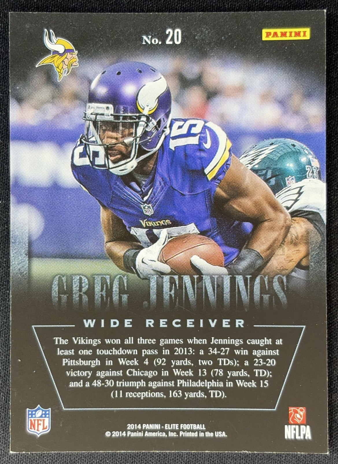 Greg Jennings 2014 Panini Elite Legends of the Fall Silver Vikings - Back
