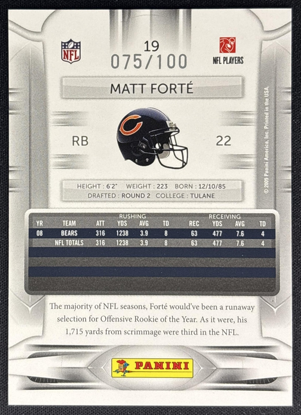 Matt Forte 2009 Panini Playoff Prestige Xtra Points Red /100 Bears back