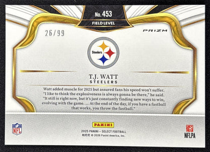 T.J. Watt 2025 Panini Select Field Level Tri-Color Prizm /99 Steelers