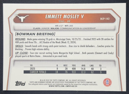 Emmett Mosley V 2026 Bowman Chrome Prospects Neon Green Refractor /399 Longhorns