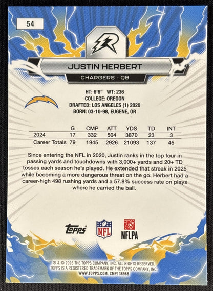 Justin Herbert 2025 Topps Resurgence Chargers Los Angeles Chargers back