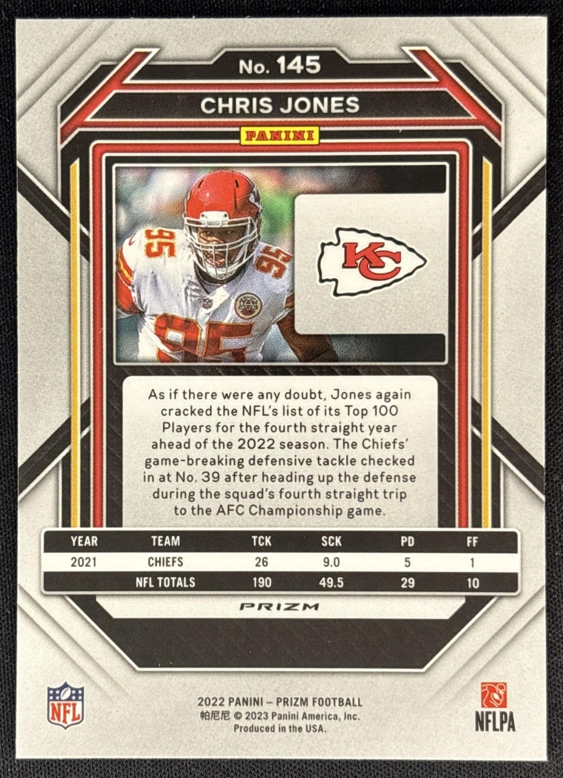 Chris Jones 2022 Panini Prizm Light Blue Chiefs back