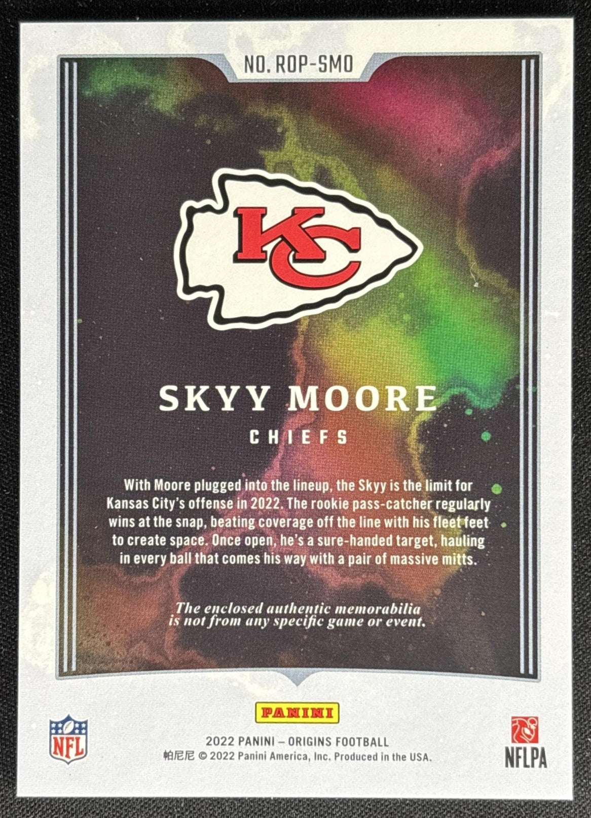 Skyy Moore 2022 Panini Origins Rookie Patches /199 Chiefs