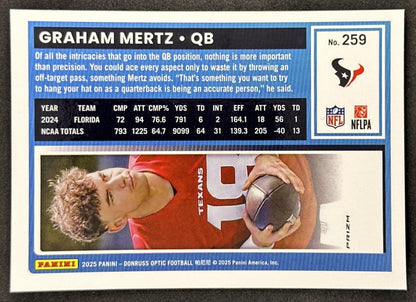Graham Mertz 2025 Panini Donruss Optic Rated Rookie Stars Prizm Texans Sports Trading Card