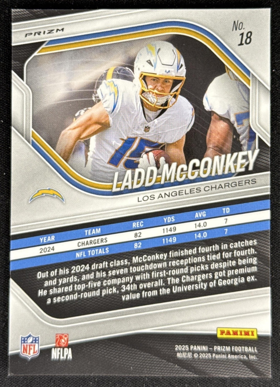 Ladd McConkey 2025 Panini Prizm Red White & Blue Chargers Sports Trading Card