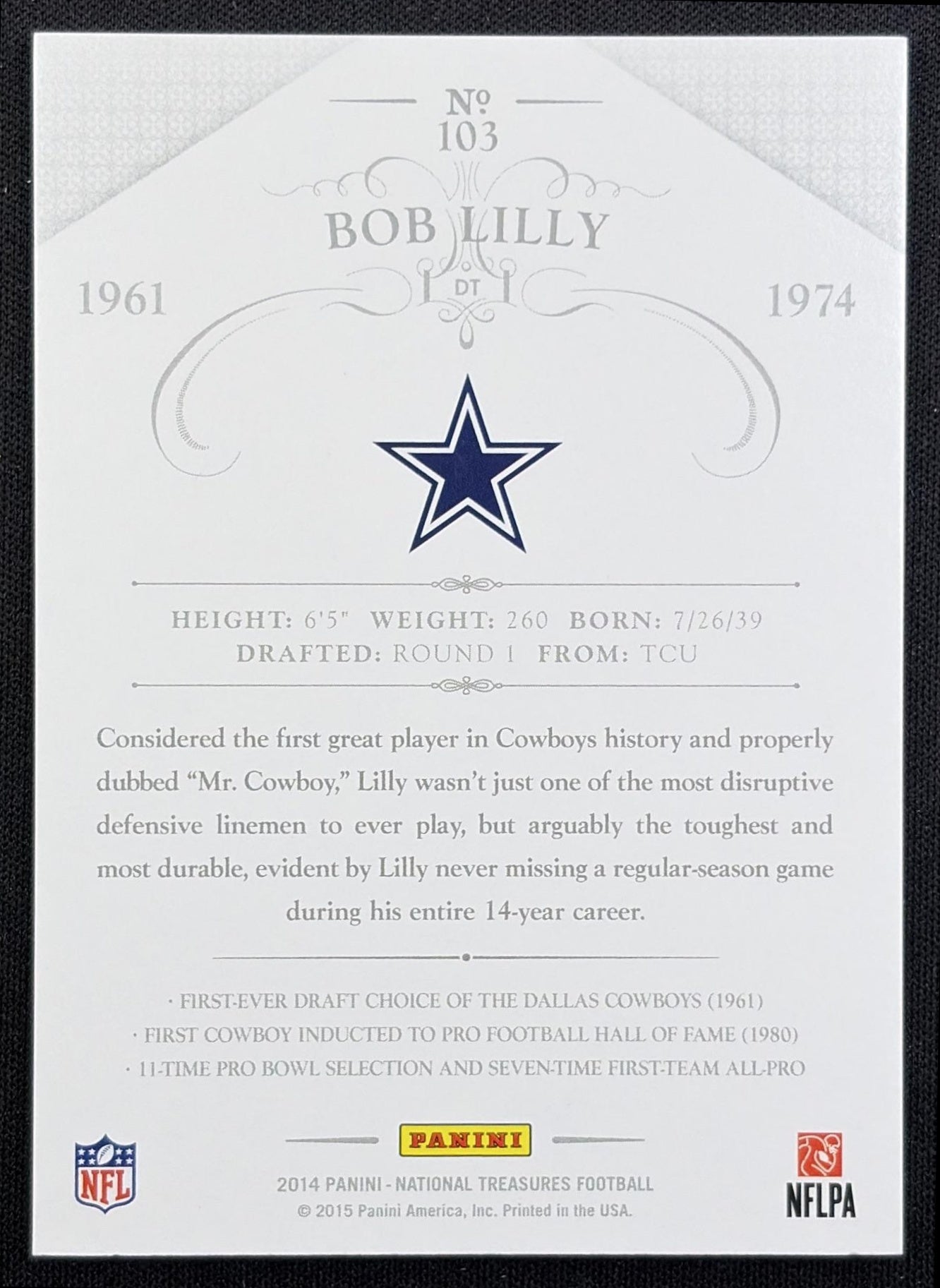 Bob Lilly 2021 Panini Immaculate Numbers Memorabilia /74 Cowboys
