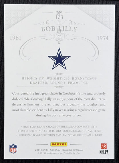 Bob Lilly 2021 Panini Immaculate Numbers Memorabilia /74 Cowboys