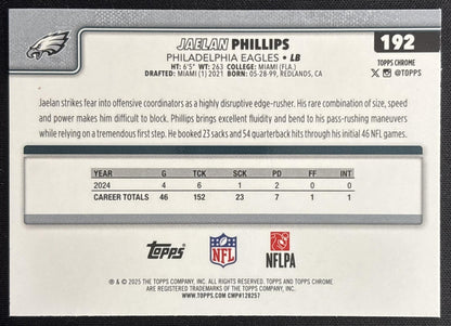 Jaelan Phillips 2025 Topps Chrome Teal Refractor /299 Eagles Sports Trading Card