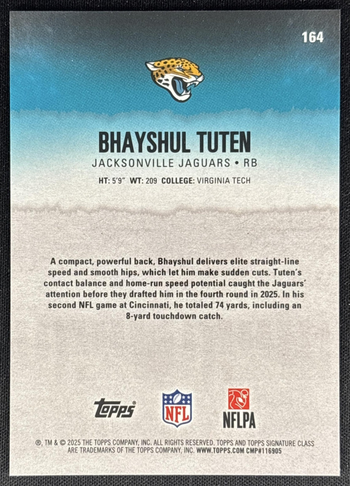 Bhayshul Tuten 2025 Signature Class Chrome Rookie Black Refractor /10 Jaguars Sports Trading Cards
