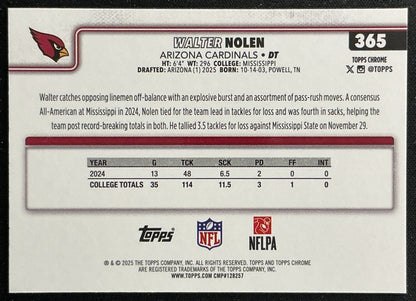 Walter Nolen 2025 Topps Chrome Rookie Cardinals Sports Trading Cards