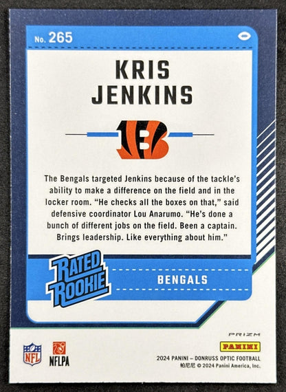 Kris Jenkins 2024 Panini Donruss Optic Purple Shock Bengals Back